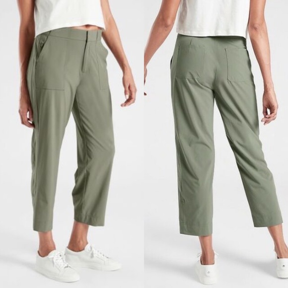 Athleta Pants - Athleta Women's Olive Tribeca Utility Crop Pants High Rise Lightweight Size 2